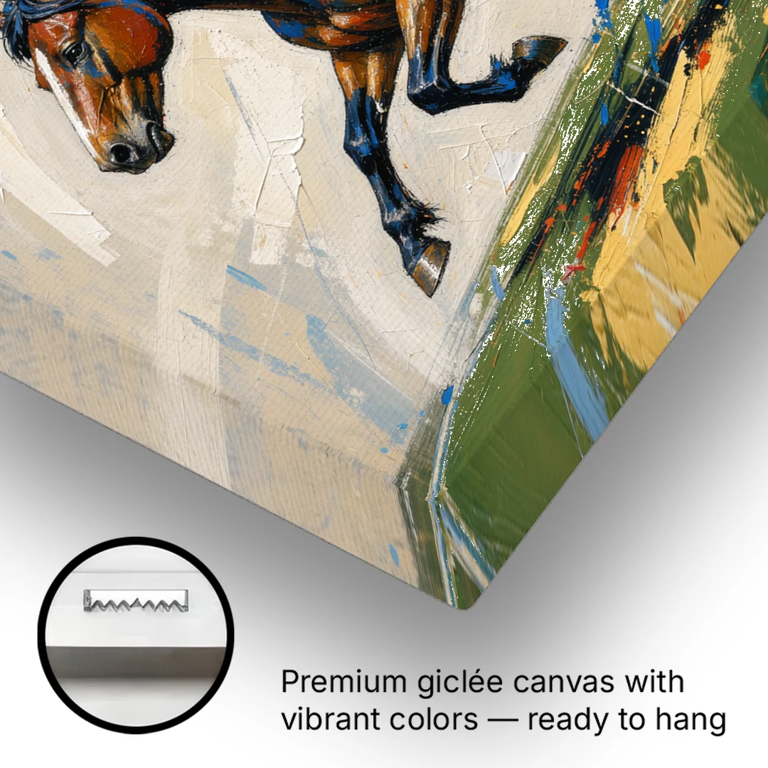 Mustang Painting in Clashing Primaries - Canvas Wall Art - Gallery Wrap Corner