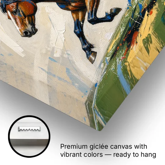 Mustang Painting in Clashing Primaries - Canvas Wall Art - Gallery Wrap Corner