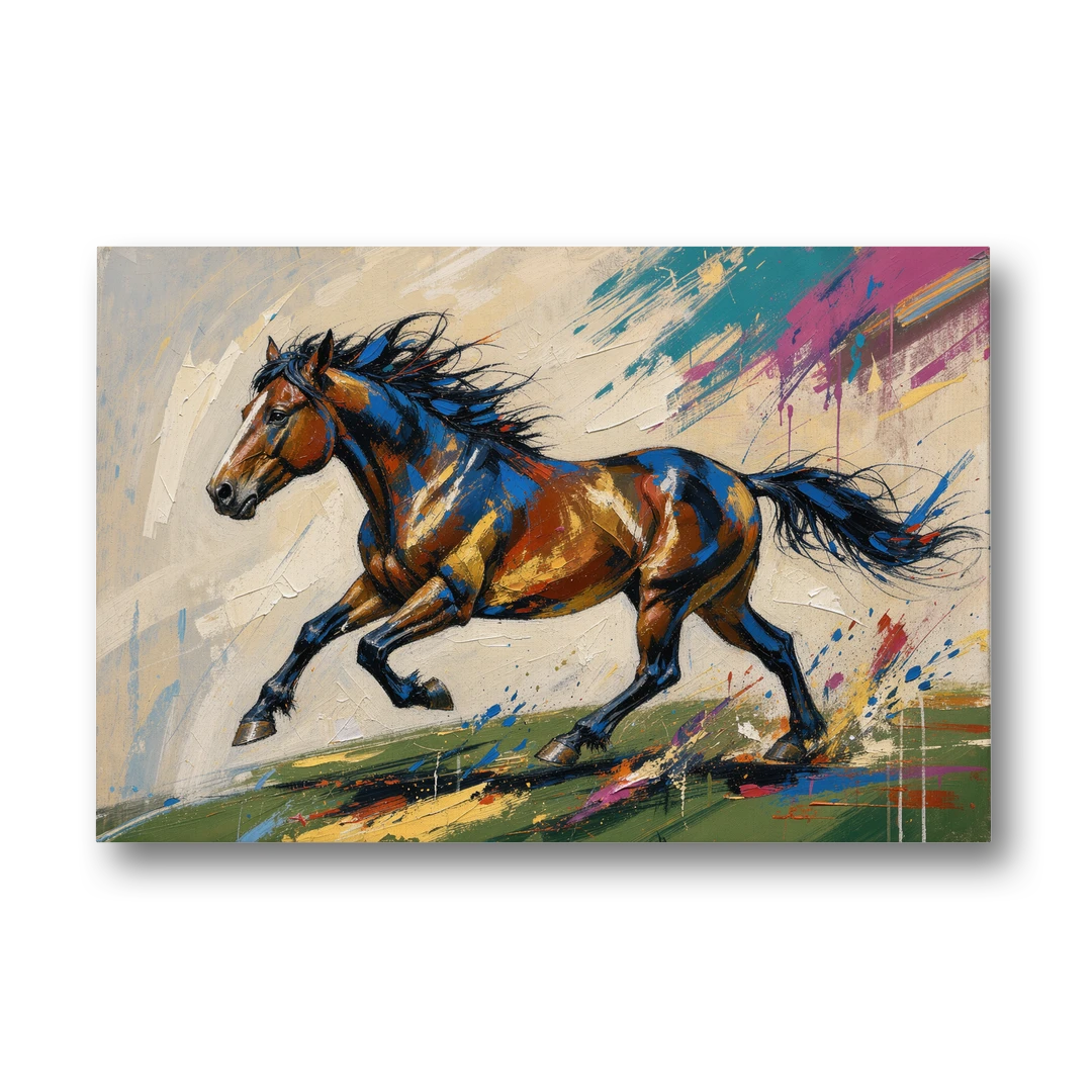 Mustang Painting in Clashing Primaries - Canvas Wall Art - Front