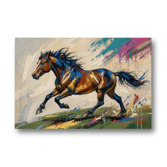 Mustang Painting in Clashing Primaries - Canvas Wall Art - Front