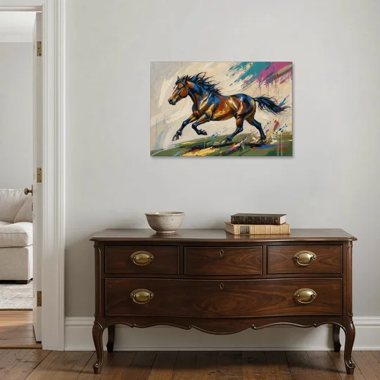 Mustang Painting in Clashing Primaries - Canvas Wall Art - Coffee Table - 36x24