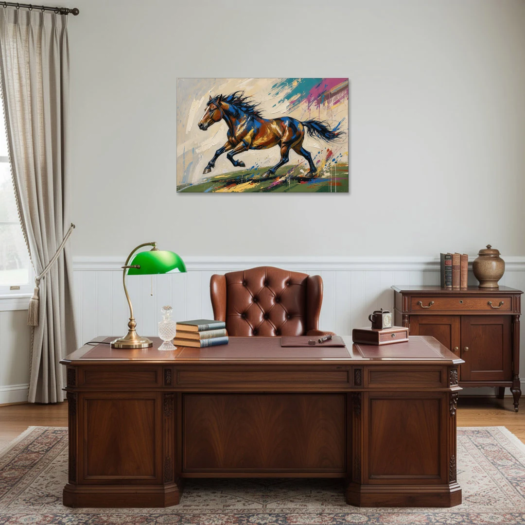 Mustang Painting in Clashing Primaries - Canvas Wall Art - Office - 36x24