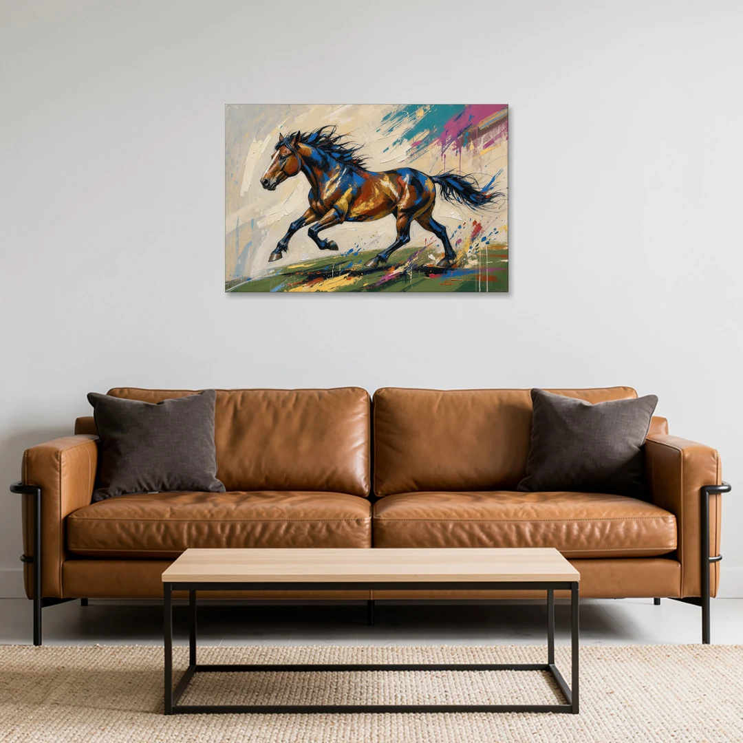 Mustang Painting in Clashing Primaries - Canvas Wall Art - Sofa - 36x24