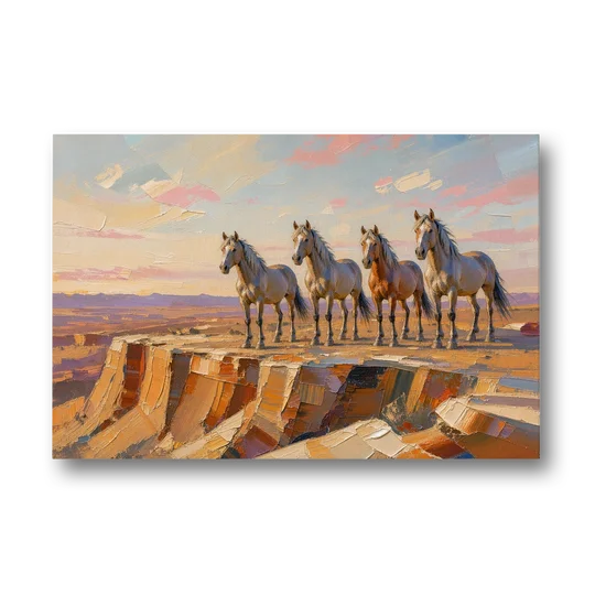 Mustang Wall Art with Four Horses at Golden Hour - Canvas Wall Art - Front