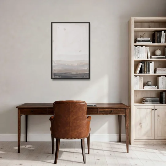 Muted Abstract Wall Art of Rising Morning Haze - Black Framed Canvas Wall Art - Office - 24x36