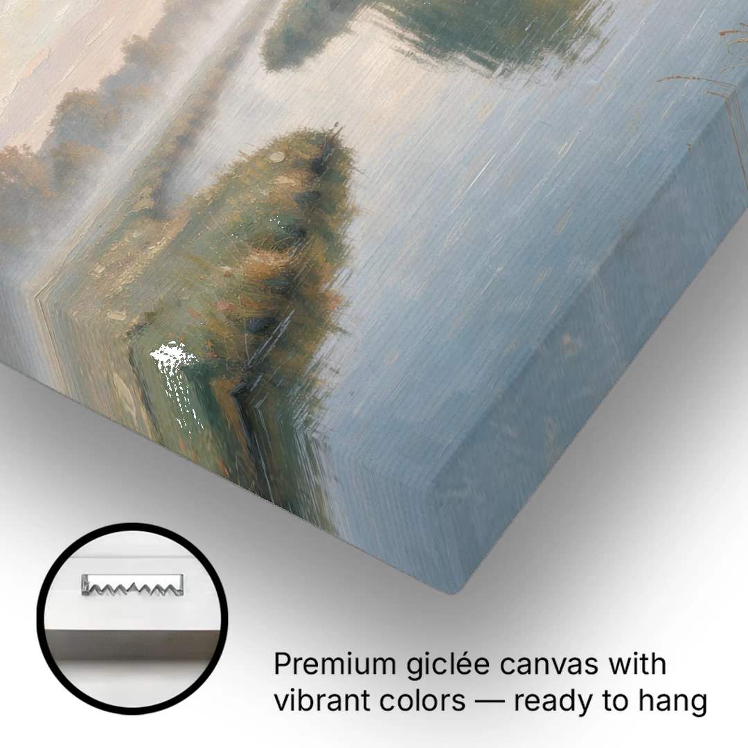 Muted Landscape Paintings of Willows at Dawn - Canvas Wall Art - Gallery Wrap Corner