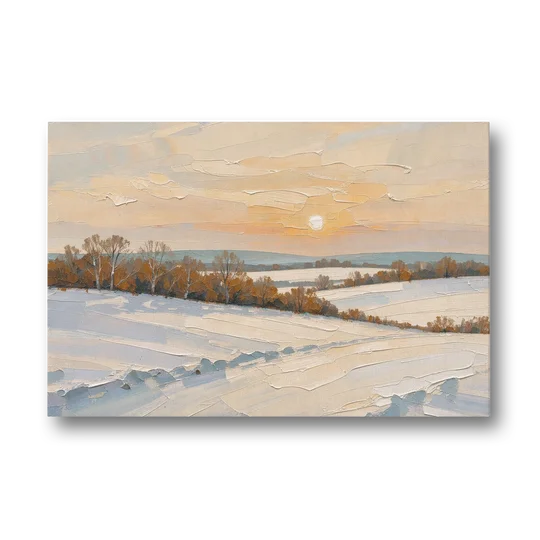Muted Pale Sun Over Snowy Fields - Canvas Wall Art - Front