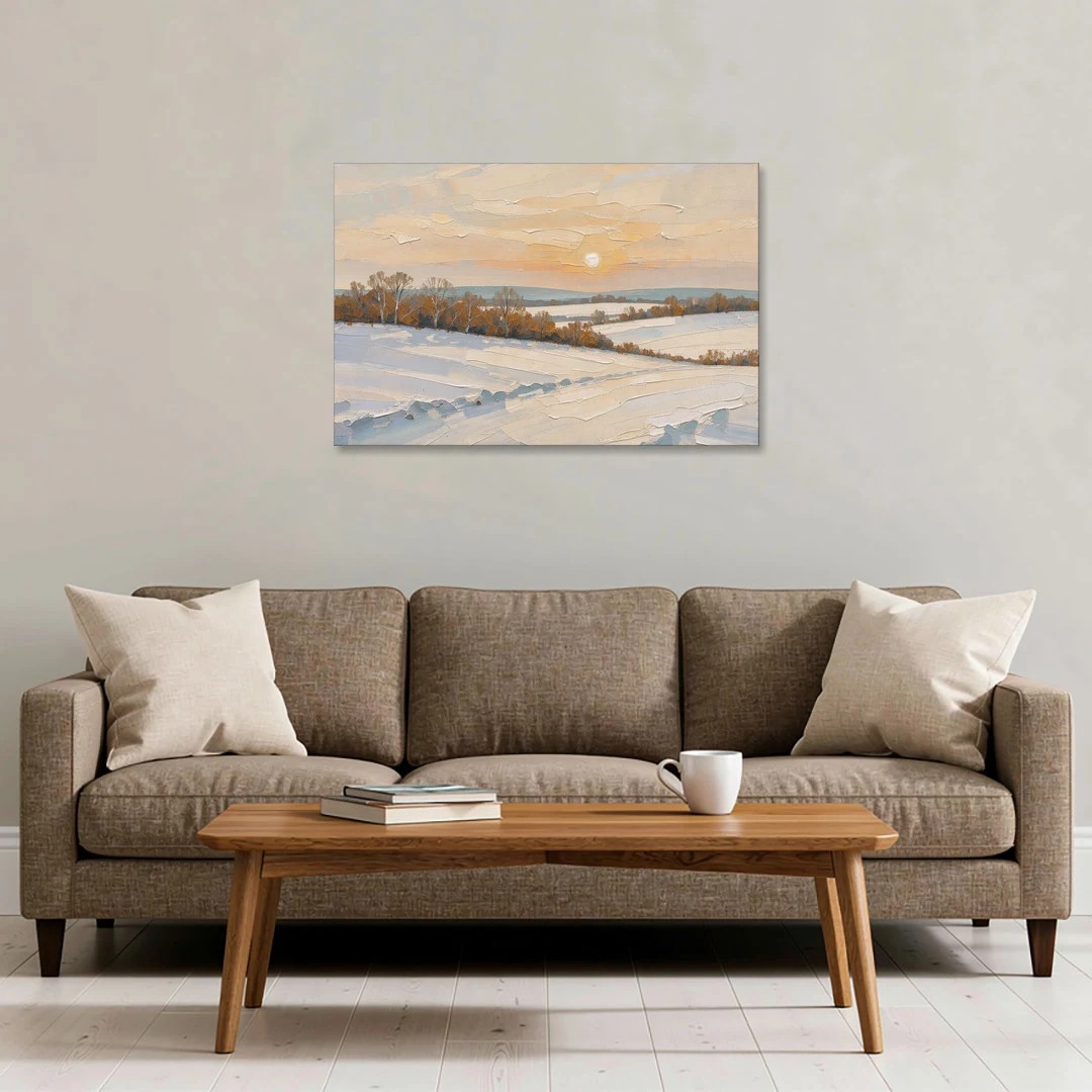 Muted Pale Sun Over Snowy Fields - Canvas Wall Art - Sofa - 36x24