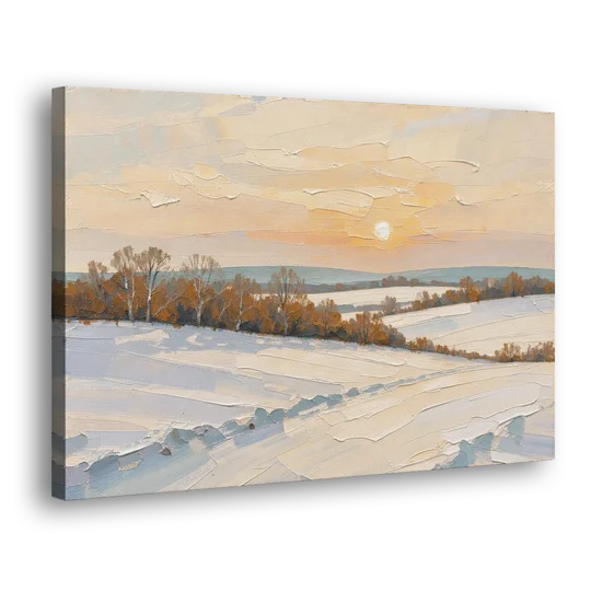 Muted Pale Sun Over Snowy Fields - Canvas Wall Art - Side