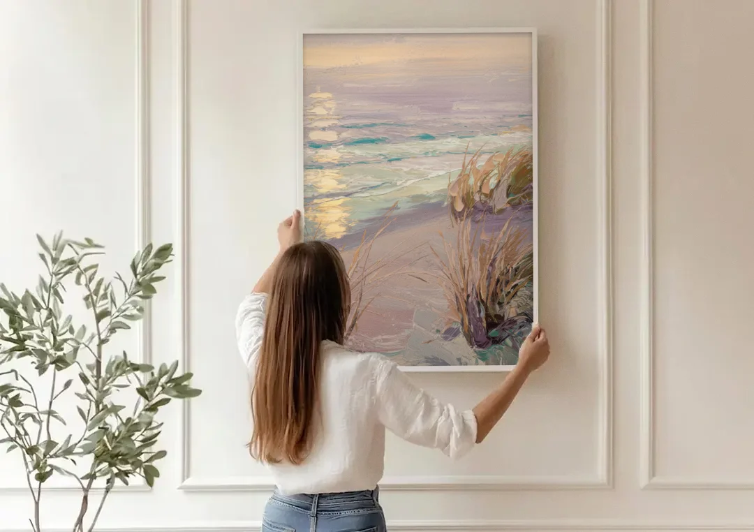Myrtle Beach Atlantic Breeze canvas wall art being hung on a paneled wall