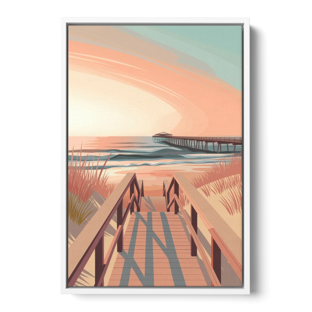 Myrtle Beach Boardwalk Views - White Framed Canvas Wall Art - Front