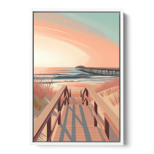 Myrtle Beach Boardwalk Views - White Framed Canvas Wall Art - Front