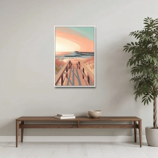 Myrtle Beach Boardwalk Views - White Framed Canvas Wall Art - Coffee Table - 24x36