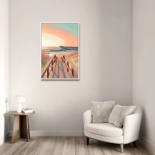 Myrtle Beach Boardwalk Views - White Framed Canvas Wall Art - Sofa - 24x36