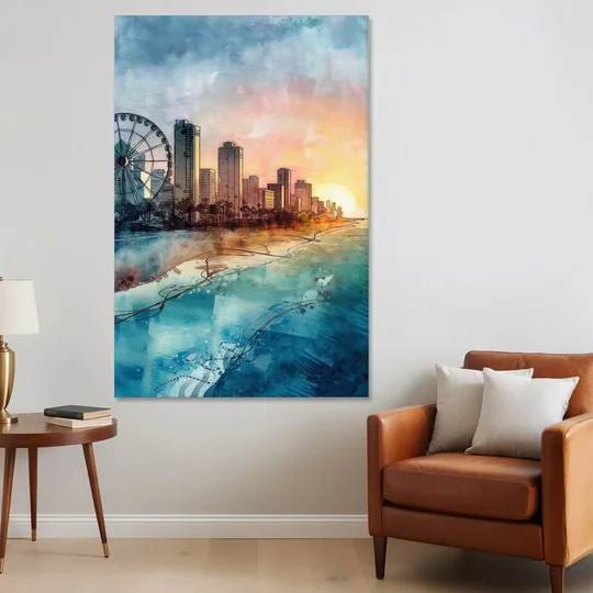 Myrtle Beach Coastal Skyline - Canvas Wall Art - Sofa - 40x60