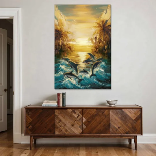 Myrtle Beach Dolphin Horizon - Canvas Wall Art - Coffee Table - 40x60