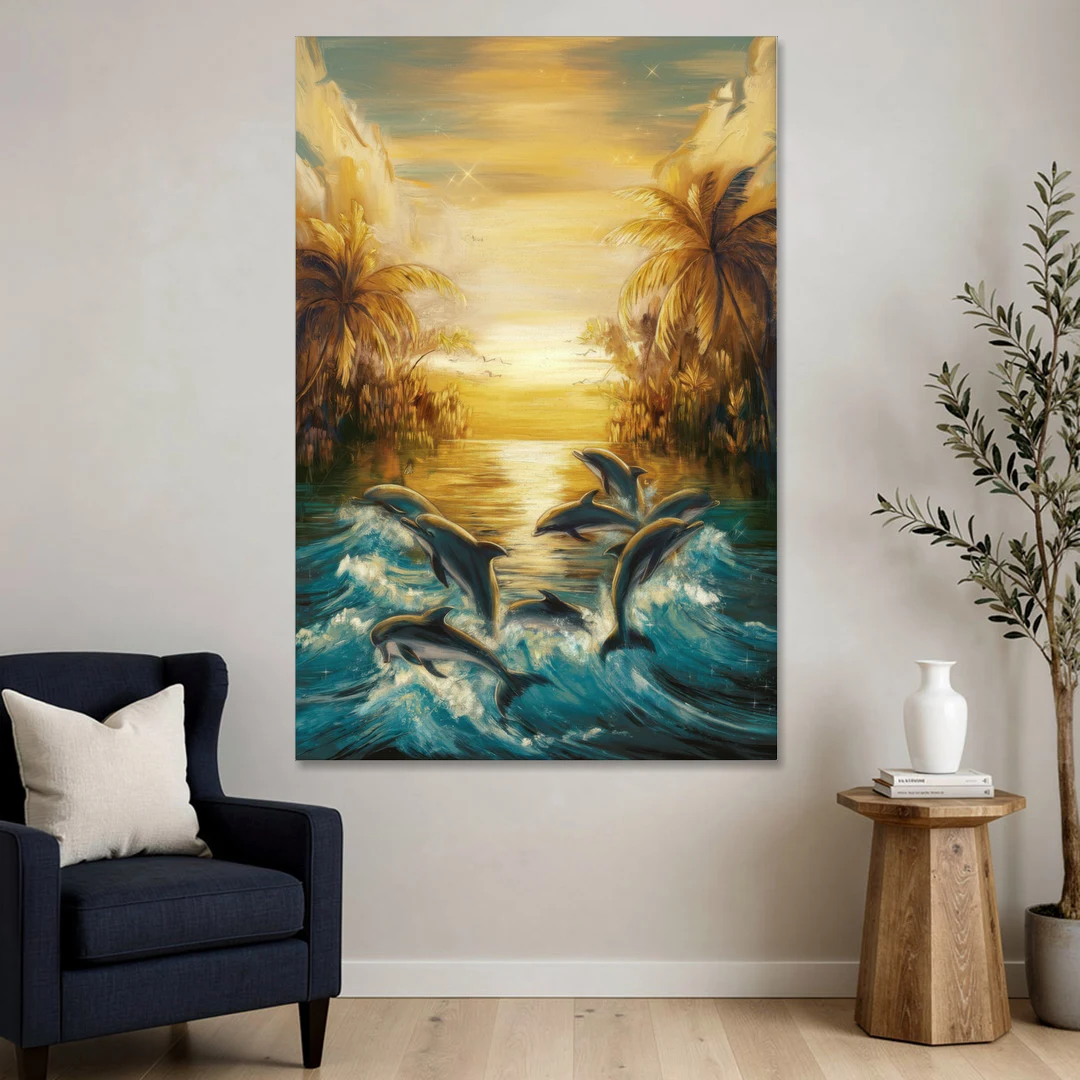 Myrtle Beach Dolphin Horizon - Canvas Wall Art - Sofa - 40x60
