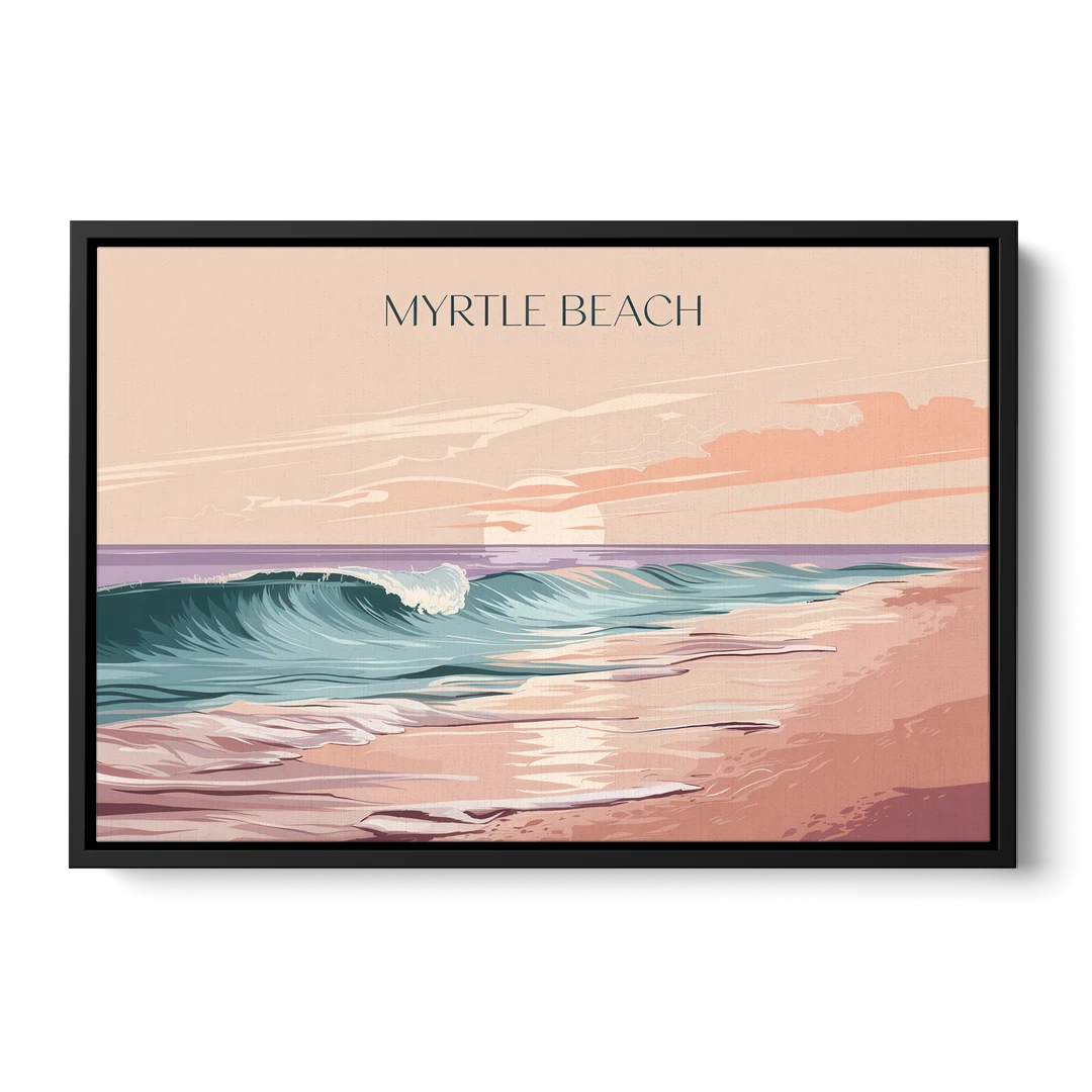 Myrtle Beach Ocean Sunrise - Black Framed Canvas Wall Art - Front