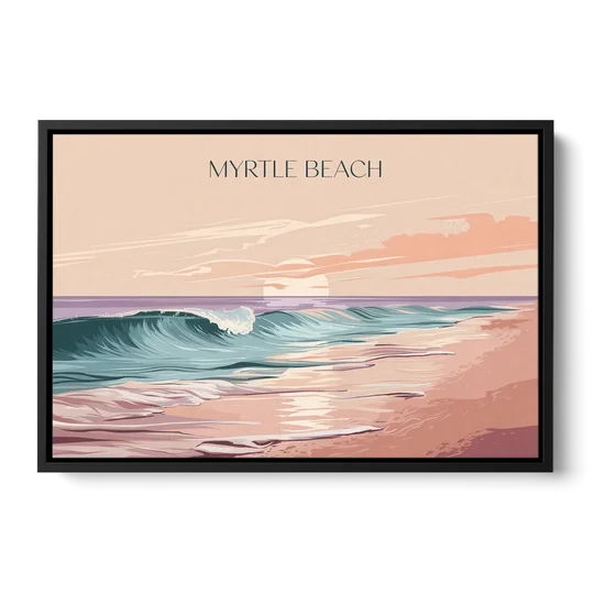 Myrtle Beach Ocean Sunrise - Black Framed Canvas Wall Art - Front
