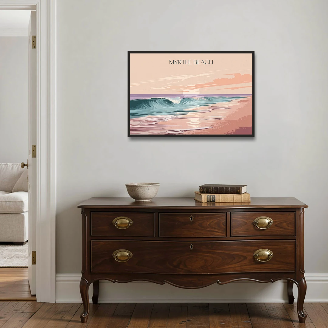 Myrtle Beach Ocean Sunrise - Black Framed Canvas Wall Art - Coffee Table - 36x24