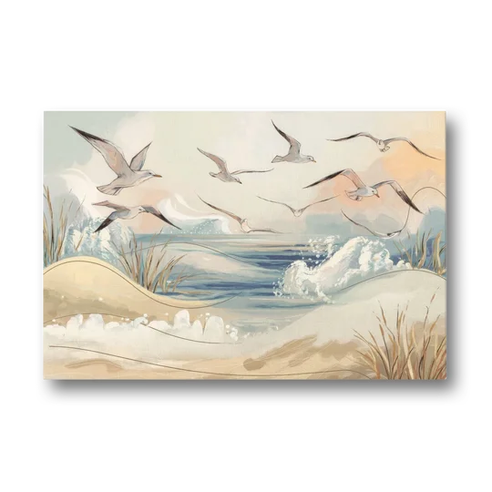 Myrtle Beach Seagulls In Flight - Canvas Wall Art - Front