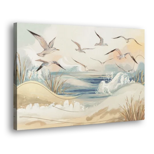 Myrtle Beach Seagulls In Flight - Canvas Wall Art - Side