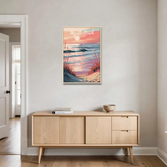 Myrtle Beach Sunset Reflections - Oak Framed Canvas Wall Art - Coffee Table - 24x36