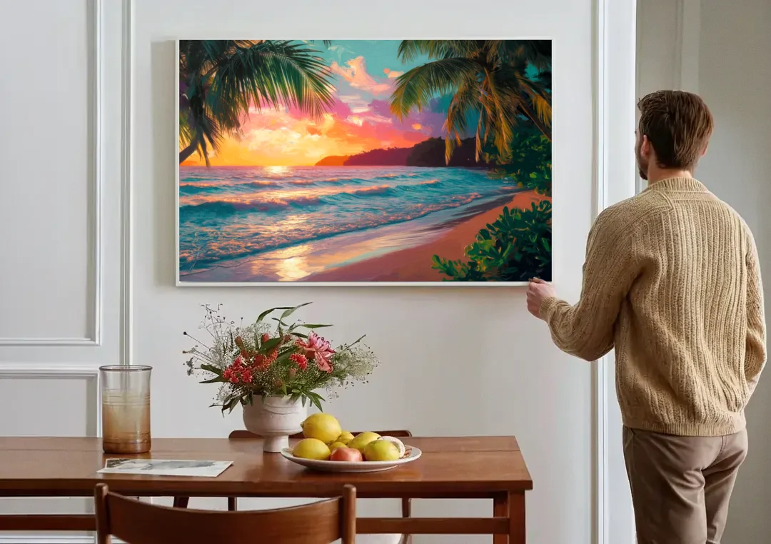 Myrtle Beach Waves And Palms canvas wall art above a dining table