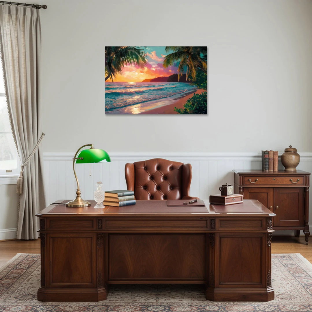 Myrtle Beach Waves And Palms - Canvas Wall Art - Office - 36x24