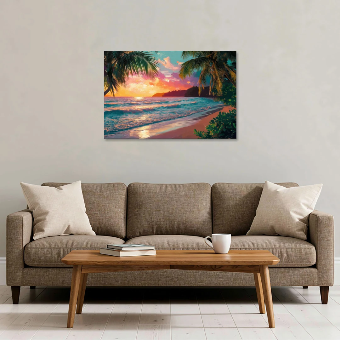 Myrtle Beach Waves And Palms - Canvas Wall Art - Sofa - 36x24