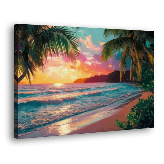 Myrtle Beach Waves And Palms - Canvas Wall Art - Side