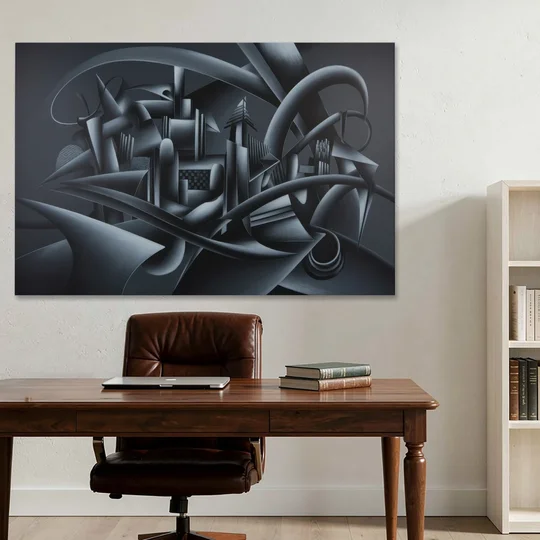 Mysterious Skyline Black Abstract - Canvas Wall Art - Office - 60x40