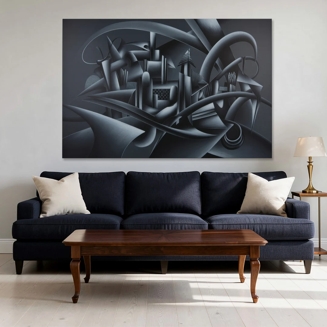 Mysterious Skyline Black Abstract - Canvas Wall Art - Sofa - 60x40