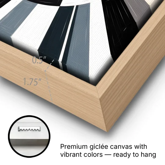 Mystic Geometric Black and White Abstract - Oak Framed Canvas Wall Art - Gallery Wrap Corner