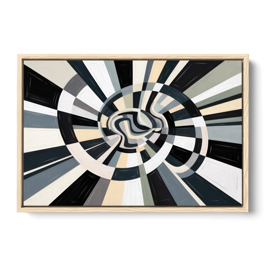 Mystic Geometric Black and White Abstract - Oak Framed Canvas Wall Art - Front