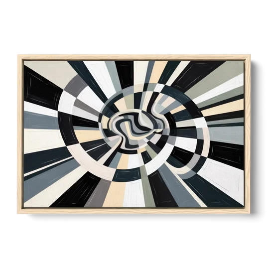 Mystic Geometric Black and White Abstract - Oak Framed Canvas Wall Art - Front