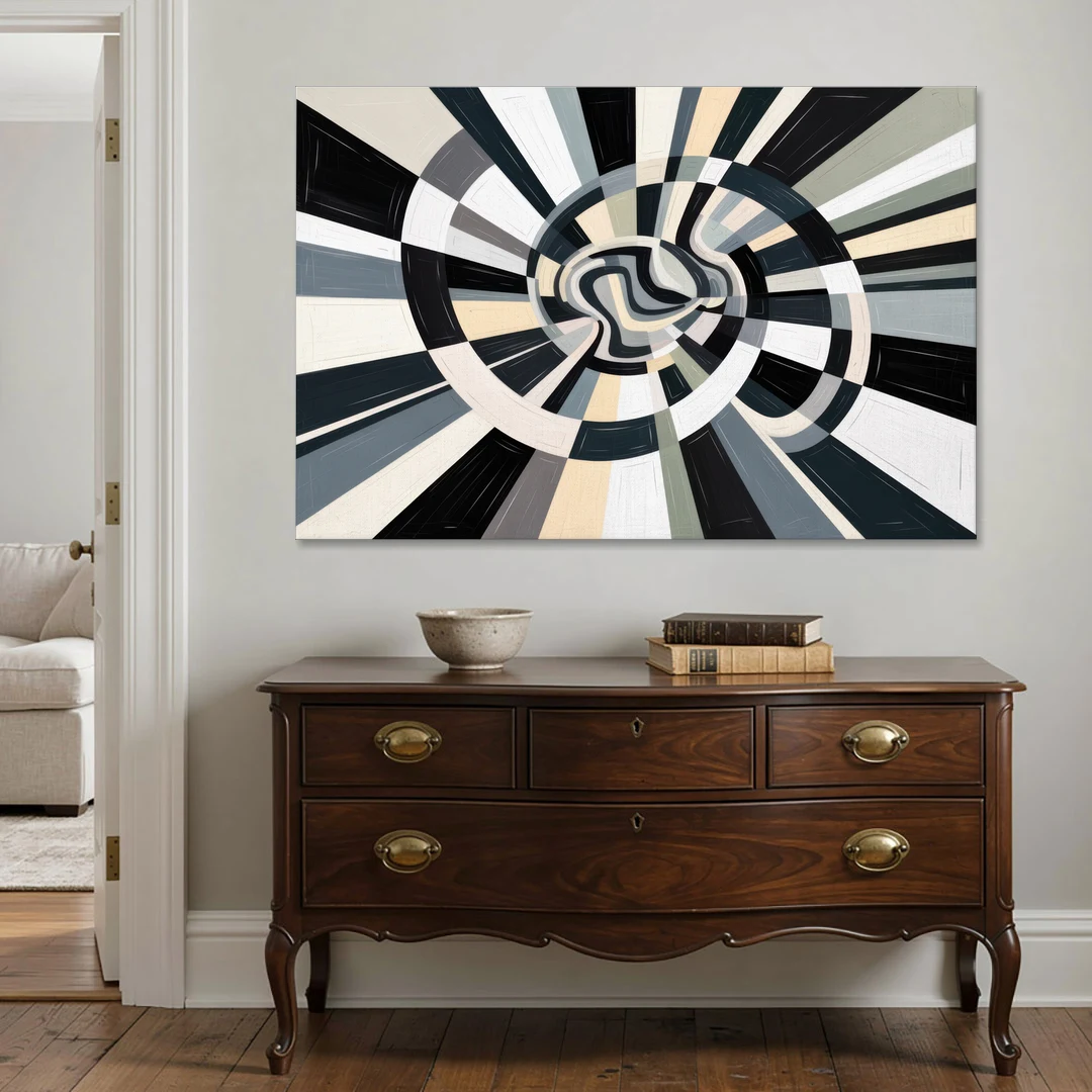 Mystic Geometric Black and White Abstract - Canvas Wall Art - Coffee Table - 60x40