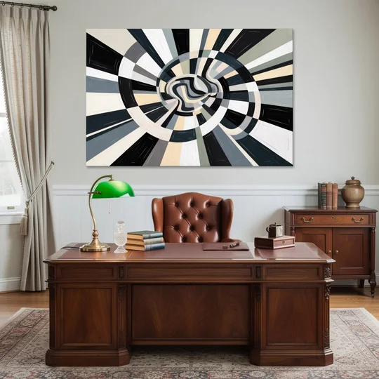 Mystic Geometric Black and White Abstract - Canvas Wall Art - Office - 60x40