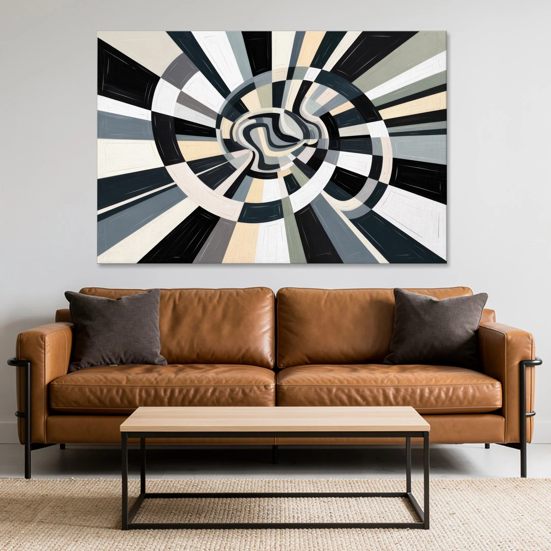 Mystic Geometric Black and White Abstract - Canvas Wall Art - Sofa - 60x40