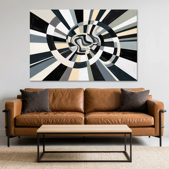 Mystic Geometric Black and White Abstract - Canvas Wall Art - Sofa - 60x40