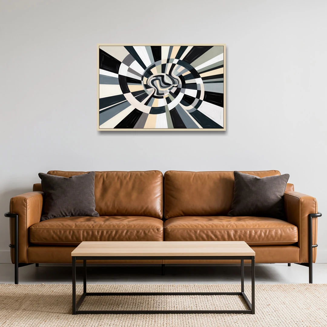 Mystic Geometric Black and White Abstract - Oak Framed Canvas Wall Art - Sofa - 36x24