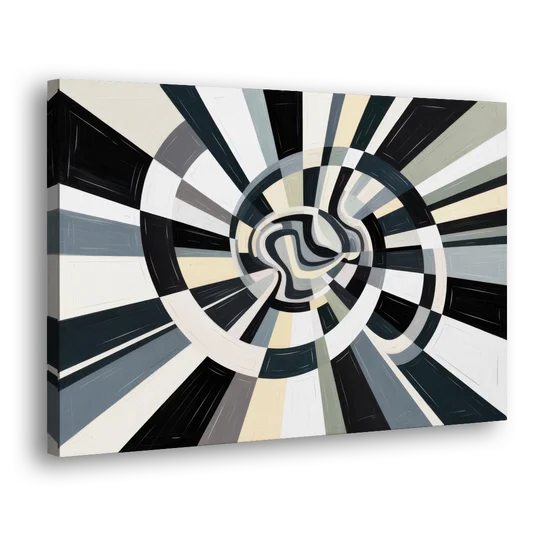 Mystic Geometric Black and White Abstract - Canvas Wall Art - Side