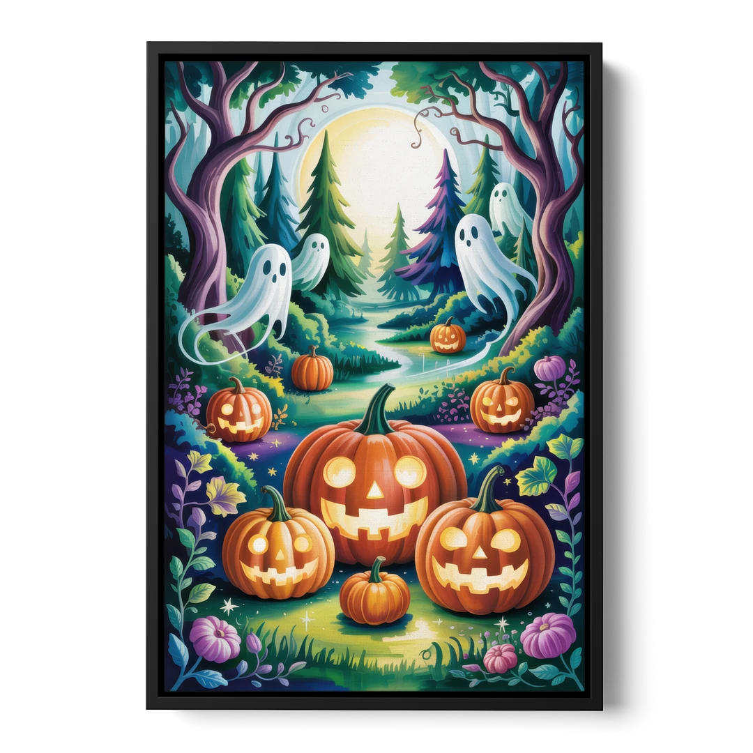Mystical Elegance Forest Halloween - Black Framed Canvas Wall Art - Front