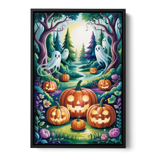Mystical Elegance Forest Halloween - Black Framed Canvas Wall Art - Front