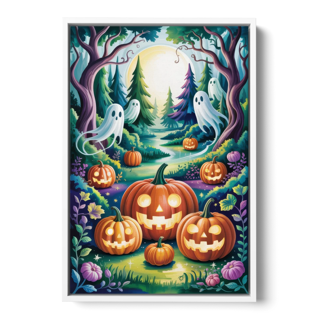 Mystical Elegance Forest Halloween - White Framed Canvas Wall Art - Front