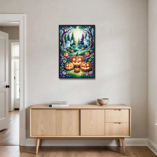 Mystical Elegance Forest Halloween - Black Framed Canvas Wall Art - Coffee Table - 24x36