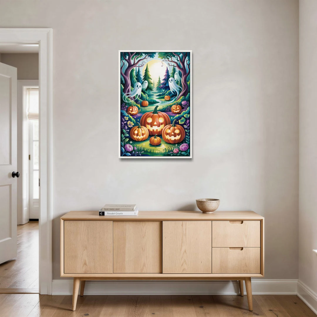 Mystical Elegance Forest Halloween - White Framed Canvas Wall Art - Coffee Table - 24x36