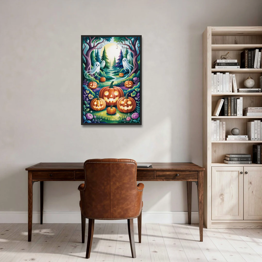 Mystical Elegance Forest Halloween - Black Framed Canvas Wall Art - Office - 24x36