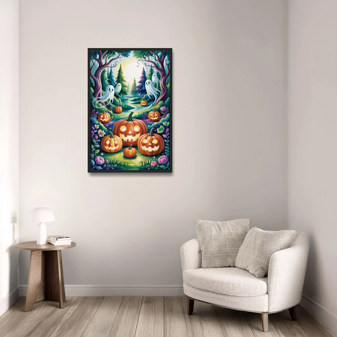 Mystical Elegance Forest Halloween - Black Framed Canvas Wall Art - Sofa - 24x36