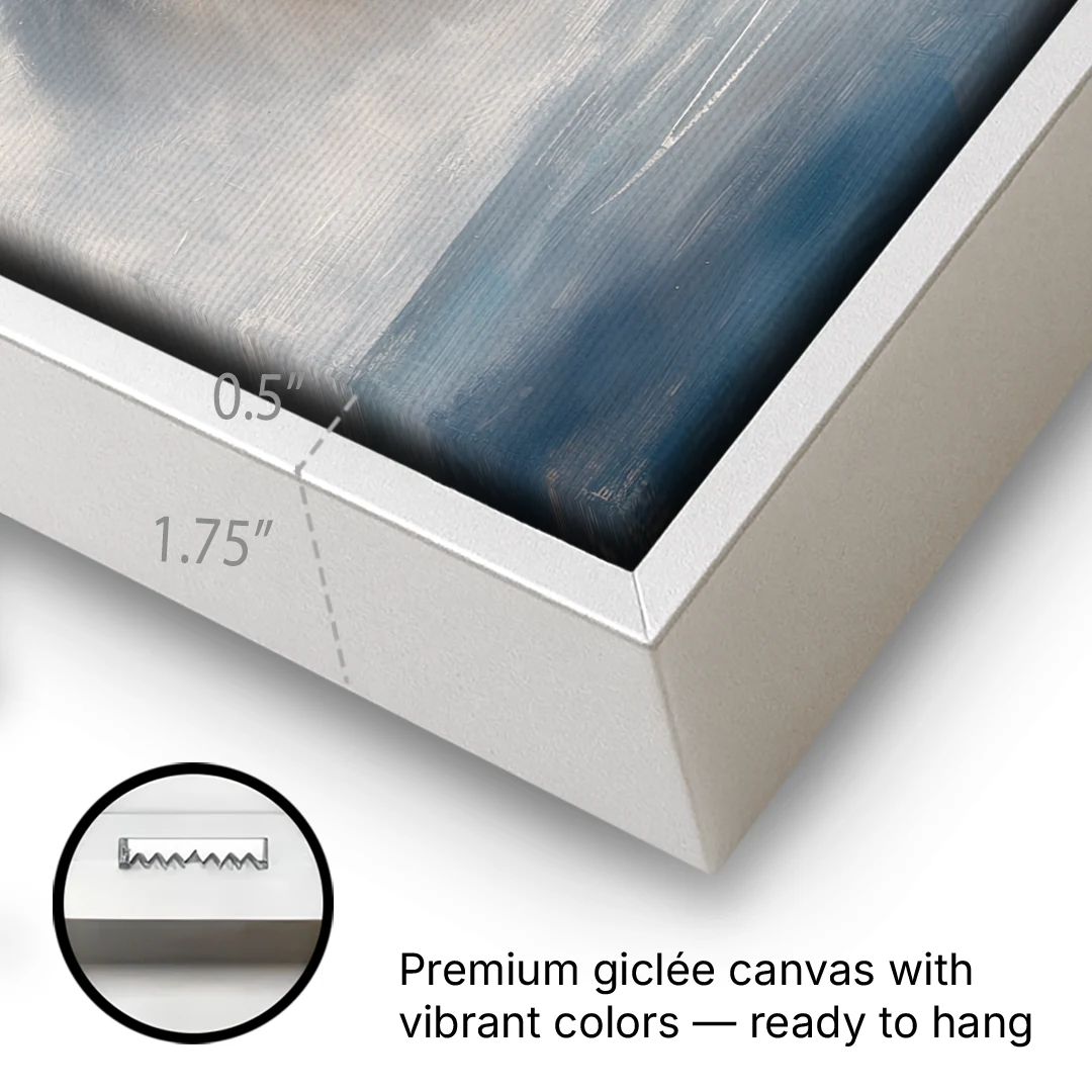 Atmospheric Mystical Wolf in Dawn Sea Fog - White Framed Canvas Wall Art - Gallery Wrap Corner